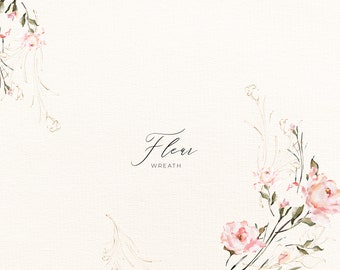 Floral Watercolor Wreath Floral Clipart Digital Clipart Floral Wreath PNG Flower Wedding Clipart Flowers Watercolor Wreaths Clipart Gold