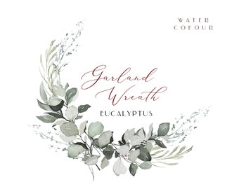 Watercolor Eucalyptus Wreath Watercolor Greenery Wedding Clipart Floral Frame Clipart Watercolor Clipart Eucalyptus PNG Frame Wreath Clipart