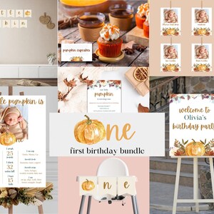 私たちの小さなカボチャは1歳の誕生日パーティー秋のテンプレート、1歳の誕生日の招待状、私たちの小さなカボチャは1歳の誕生日バンドル、編集可能