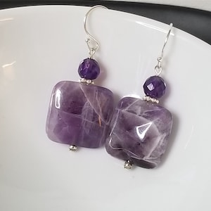 Square Amethyst and Sterling Silver Dangle Earrings