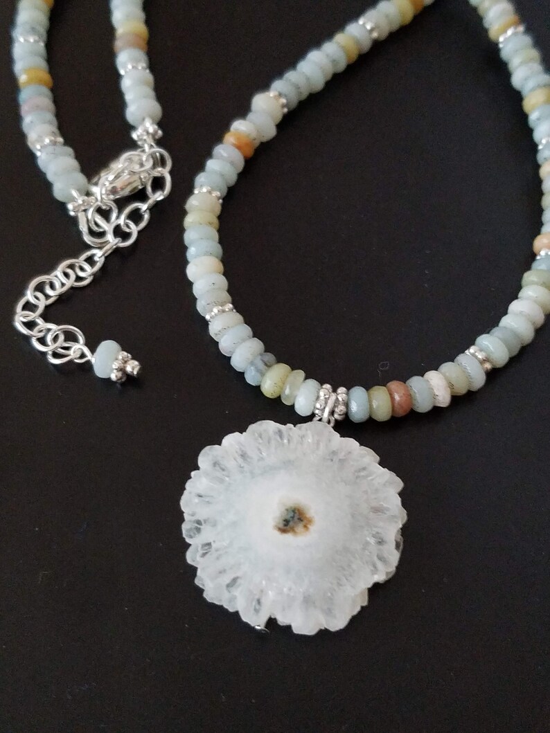 Aquamarine and AAA Solar Quartz Pendant Necklace
