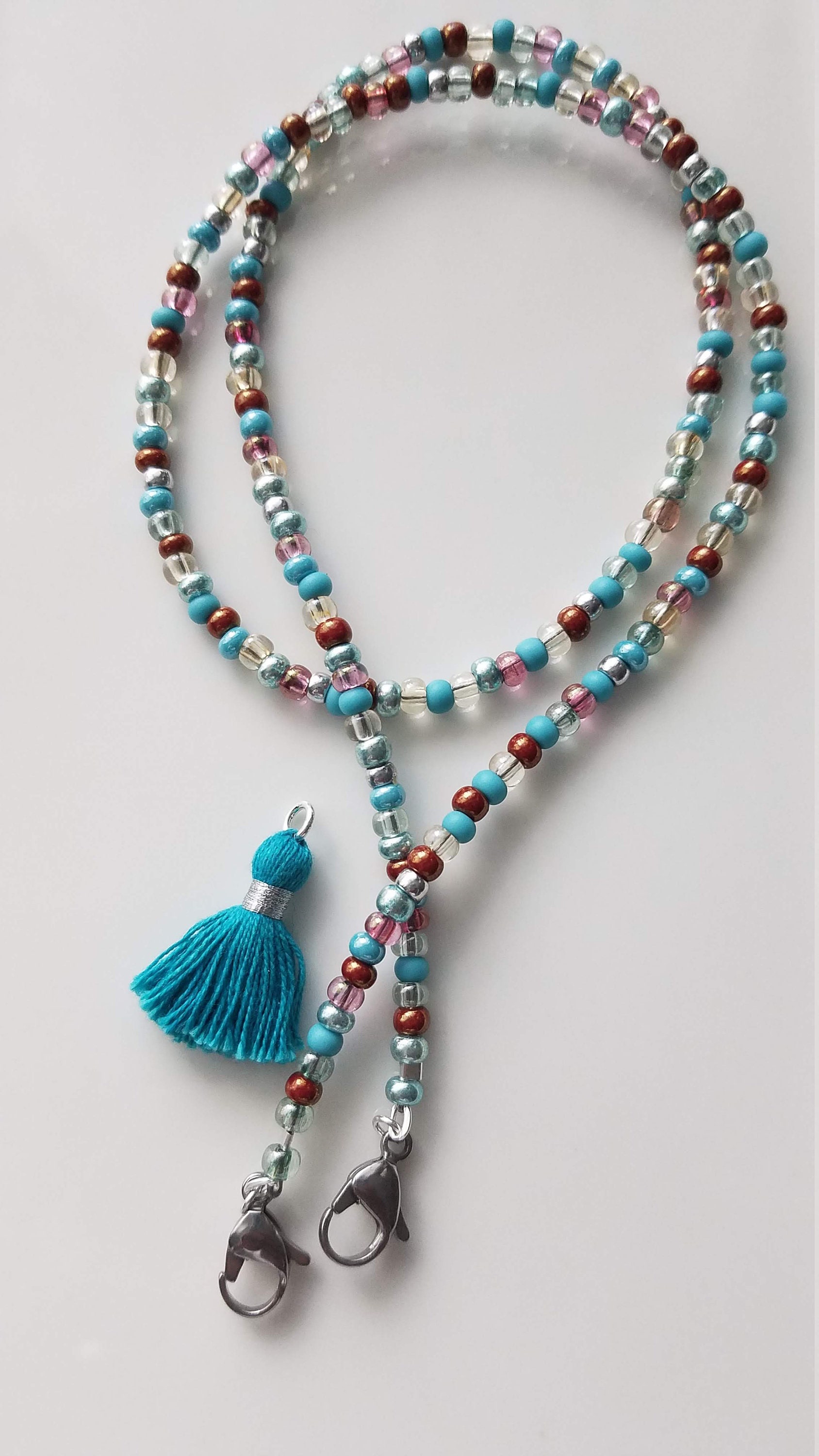 Glass Czech Beaded Face Mask Holder in Turquoise Brown Pink Etsy