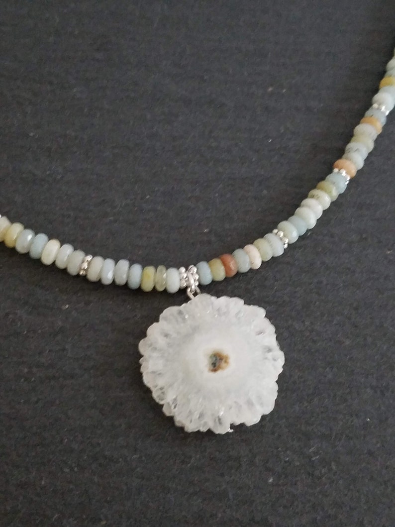 Aquamarine and AAA Solar Quartz Pendant Necklace