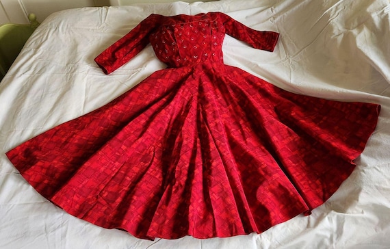 Red Party Swing Dress with sequins and rhinestones