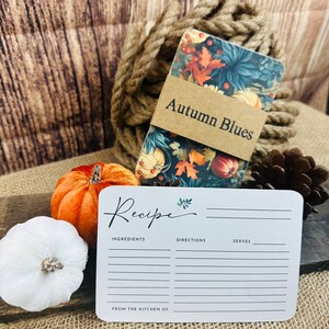 Azules de Otoño / Tarjetas de Recetas / 4x6 / Extra Grueso / Cartulina Mate / Regalos Navideños / Regalos de Boda / Eventos / Organización