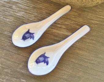 Koi Carp Fish Asian Chinese Porcelain Soup Spoons