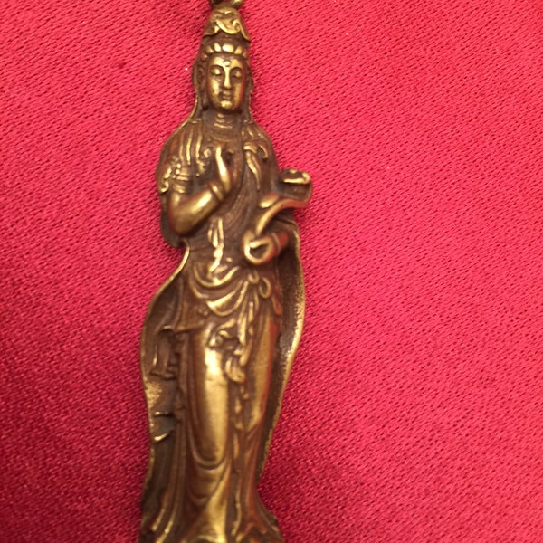 Beautiful Brass Kwan Yin Pendant Holding the Teaching Staff. Goddess of Compassion. Hearer of the World's Sound. Zen,Buddhism.Buddha.Amulet.