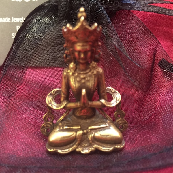 Beautiful Mini Brass Pocket/Travel Tara.  Thoughtful Unisex  Gift in Pretty Gift Bag. Tibetan Buddhism, Hindu Deity, Buddha. Altar Item.