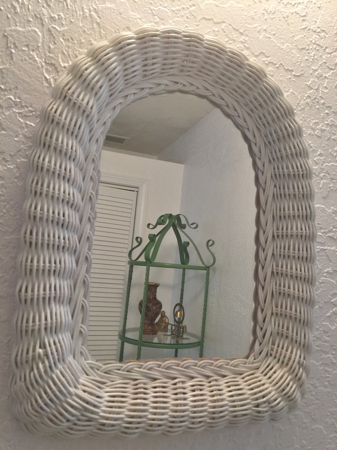 Vintage White Wicker Arched Wall Mirror. SHABBY CHIC.Very Good Etsy