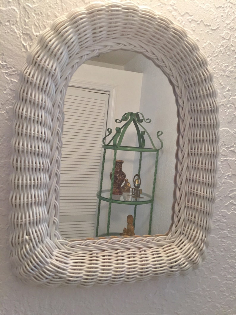 Vintage White Wicker Arched Wall Mirror. SHABBY CHIC.Very Good Etsy