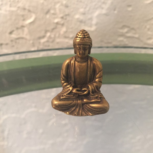 Mini Brass Pocket/Travel Buddha. 1" x 3/4" Thoughtful Unisex Gift in Gift Bag. Zen, Buddhism. Altar, Asian Decor. Feng Shui.