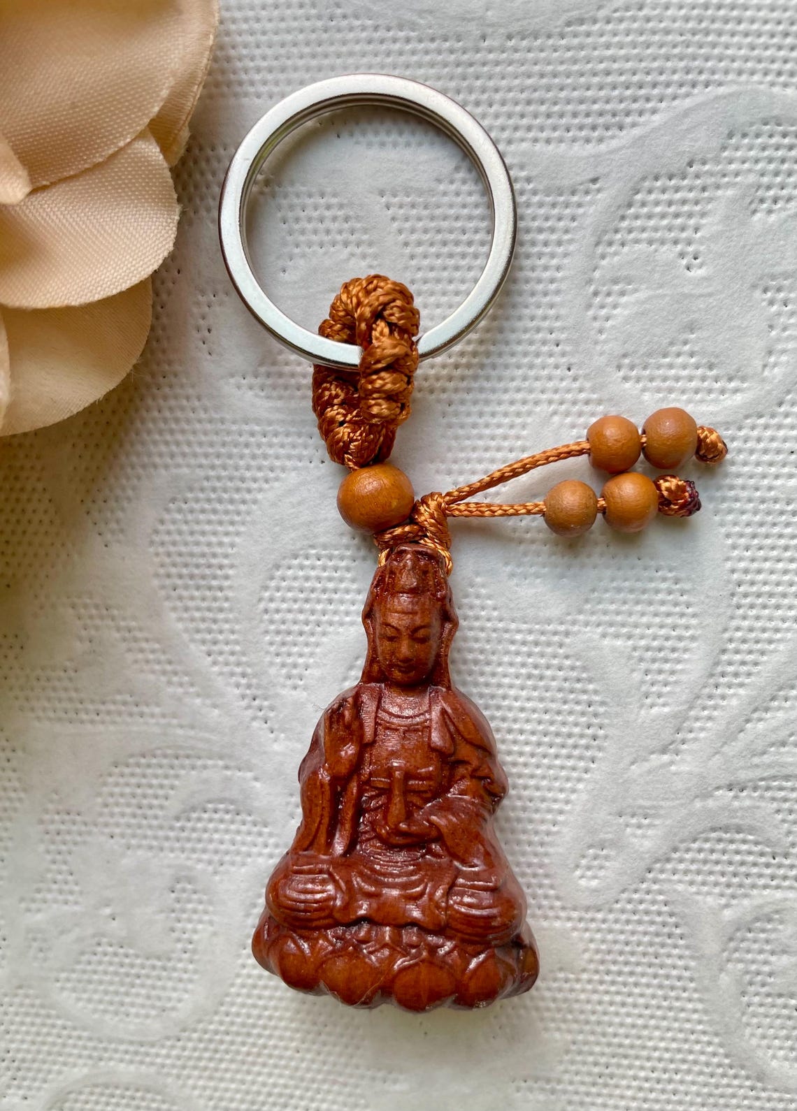 Nicely Carved Wood Kwan Yin Key Chain. Lovely, Serene Expression ...