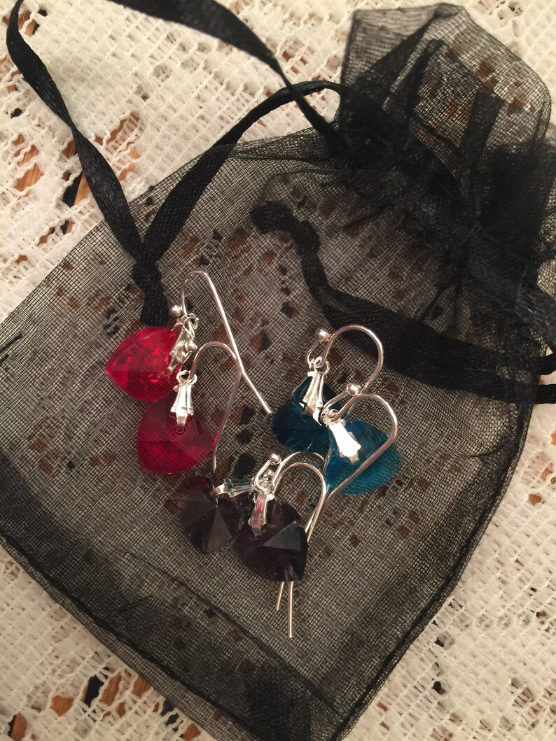 Teens./& Women Shipping Aqua,Purple Free U.S 3 Pairs of Crystal Heart Earrings Red Short Dangle 34 Great for Young Girls Pre Teens