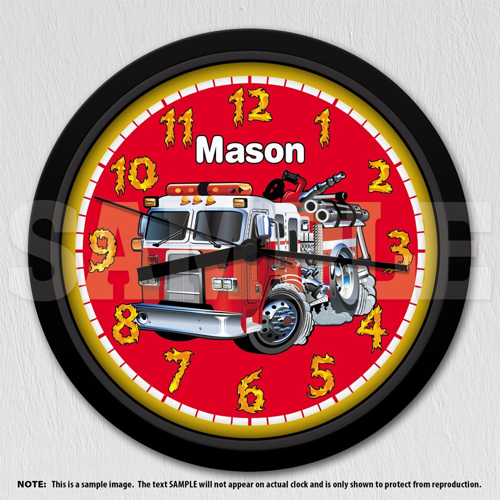 Fire Engine Personalized Wall Clock Fire Truck Firefighter Etsy