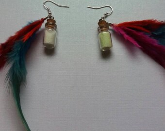 Glow in the dark, feathered earrings.