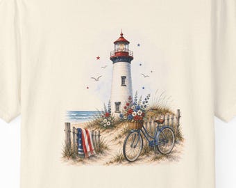 Vaterländische Leuchtturm-Hemd, Küstensommer-T-Stück, nautische Komfort-Farben-Hemd, Strand-Urlaubsgeschenk
