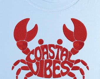 Coastal Vibes Krabbe Stickdatei, Küsten Sweatshirt Design, Stickdatei Strandtasche