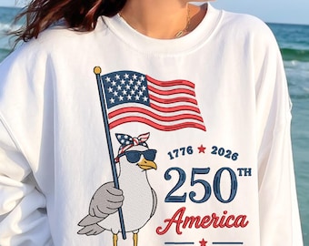 Patriotische Möwe Stickdatei, 250th Jubiläum Shirt Datei, America 250 Sweatshirt Stickerei, Küsten 4. Juli PES