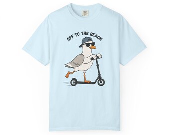 Off To The Beach Seagull Shirt, Funny Beach Bird Tee, Coastal Vacation Shirt, Comfort Colors Seagull Graphic Tee
