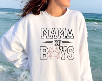 Mama des Jungen Stickdatei, Küsten Sweatshirt Datei, Krabben Mama Shirt Muster, Strand Mama Stickerei, Nautische Kleidung
