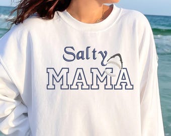 Salzige Mama Stickerei, Sweatshirt Stickdatei, Küsten Mama Shirt Muster, Strand Mama Maschinenstickerei Sofort Download