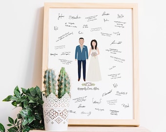 Wedding guest book alternative | Wedding keepsake signature board | Custom wedding illustration | Digital portrait drawing