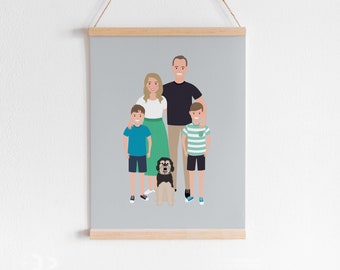 Family Portrait illustration | Custom family portrait cartoon drawing | Digital Portrait Illustration for Fathers Day