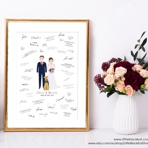 Wedding guest book alternative Wedding keepsake signature board Custom wedding illustration Digital portrait drawing image 2