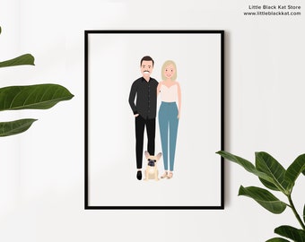 Custom Couple Portrait Illustration | Engagement gift or announcement for couple | Cartoon portrait drawing | Valentines day gift