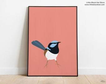 Superb Fairy-wren Wall Art Printable | Australian Bird Print | Blue Superb Fairy Wren