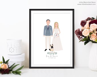 Hochzeit Portrait Illustration | Personalisiertes Hochzeits- oder Jubiläumsgeschenk | Personalisiertes Hochzeits-Andenken | Braut und Bräutigam Illustration