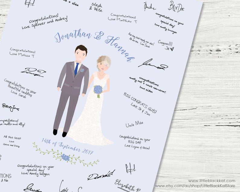 Wedding guest book alternative Wedding keepsake signature board Custom wedding illustration Digital portrait drawing image 7