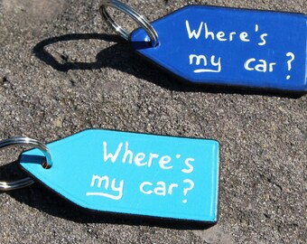 Where's my car/keys? leather keychain. Hand-painted.