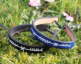 Neart (Strength) Ogham script leather bracelet