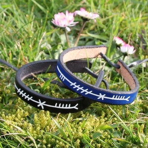 Neart (Strength) Ogham script leather bracelet
