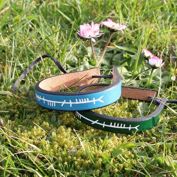 Anam Cara (Soul Friend) Ogham script leather bracelet, soul mate. Irish writing.