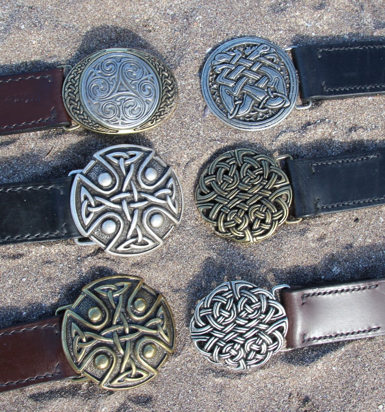 hand-stitched custom-made Celtic buckle leather belt