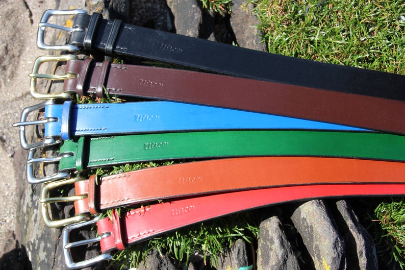 Range of colours. 1 1/2 wide leather belt. Custom-made, hand-stitched. image 4