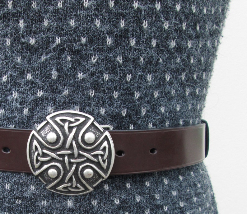 hand-stitched custom-made Celtic buckle leather belt
