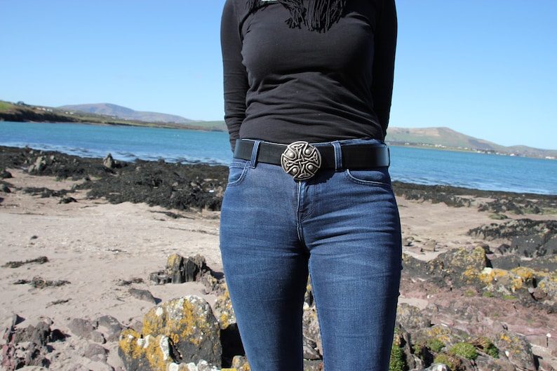 hand-stitched custom-made Celtic buckle leather belt