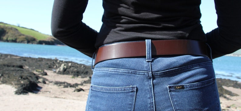 Range of colours. 1 1/2 wide leather belt. Custom-made, hand-stitched. image 2