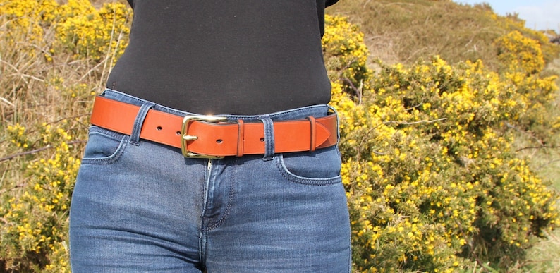 Range of colours. 1 1/2 wide leather belt. Custom-made, hand-stitched. image 1