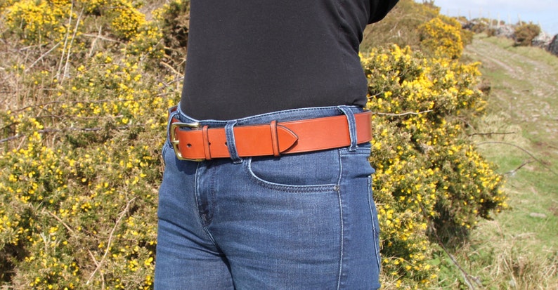 Range of colours. 1 1/2 wide leather belt. Custom-made, hand-stitched. image 8