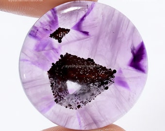 47.00 Cts Trapiche Amethyst Gemstone/ Purple Cabochon Amethyst Round Stone/ Making For Jewelry 30X30X6 mm