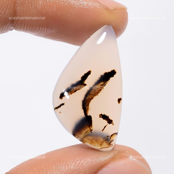 Natural 13.50 Cts White Montana Agate Gemstone/ Agate Cabochon/ Agate Fancy Stone/ For Making Jewelry 26X14X4