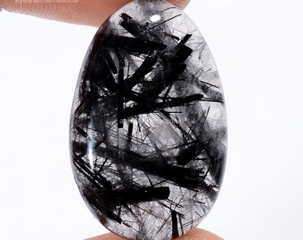 Unheated Black Black Rutile Quartz Gemstone | Natural 33.50 Cts Quartz Cabochon | Oval Quartz Stone For Making Jewelry 30X19X6 mm