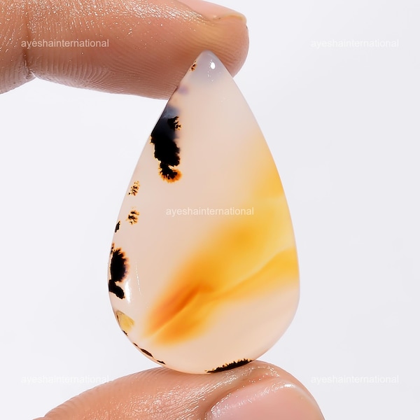 Authentic 26.50 Cts Montana Agate Gemstone/ Agate Pear Cabochon/ 100% Natural White Agate Stone/ For Jewelry 34X20X4