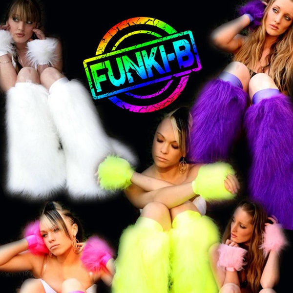 TOUTES LES COULEURS Jambières pelucheuses poignets poignets Fausse fourrure unie néon beaucoup de couleurs rave punk goth confortable plur fluffies rave gogo