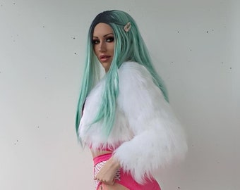 Funki-B faux fur fluffy cozy lined crop jacket coat top rave cyber dress up costume lot of colours alternative fully lined