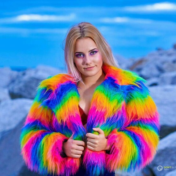Funki-b Lots of Colours Faux Fur Fluffy Cozy Jacket Fully Lined Large  Collar Waist Length Coat Soft Snuggly Clubwear Unique Designer - Etsy